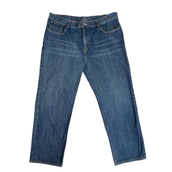 Old Navy Straight Fit Blue Denim Jeans Mens 40 x 32 Dark Wash Loose - Picture 1 of 7